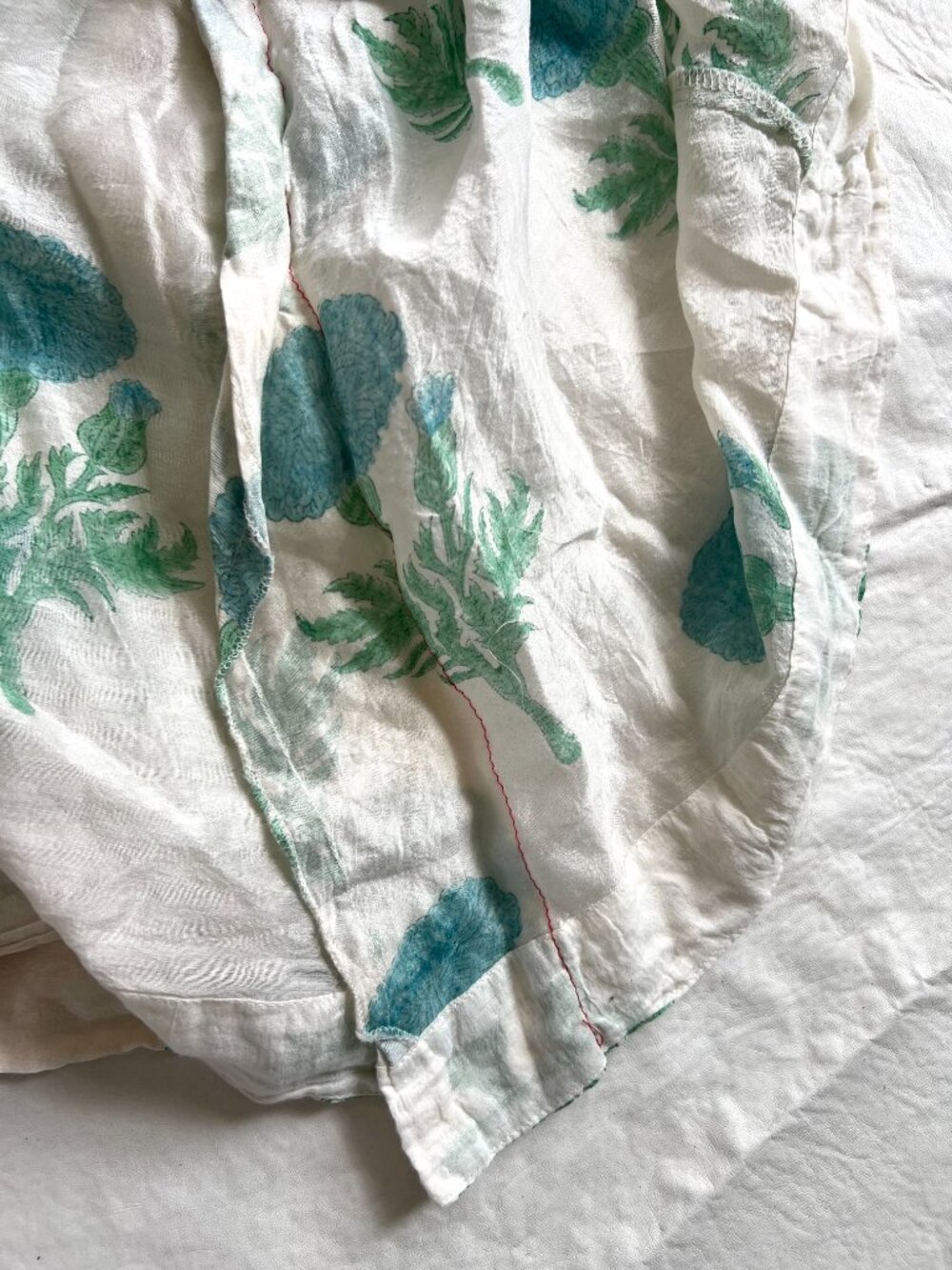 Sleeveless dress white blue green floral print XXL button front cotton silk midi - Picture 3 of 5